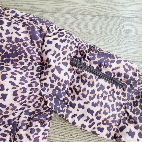 Lovers + Friends Cropped Puffer Jacket XS Brown Animal Leopard Print Full-Zip - Picture 6 of 10